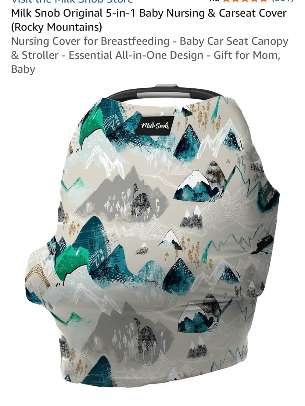 Mountain Print 5-in-1 Nursing & Carseat Cover - Teal/Gray Milk Snob